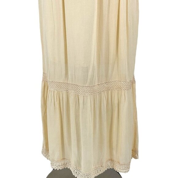 RAGA Size M Maxi Skirt Cream Gauze Flowy Beach Drawstring Tiered Lined Cotton - Picture 3 of 11